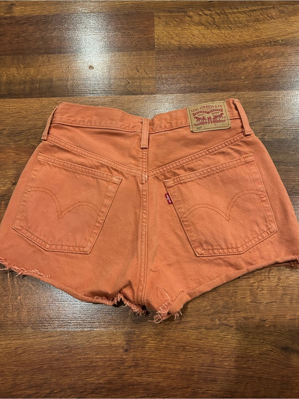 Levi Strauss Orange Denim Shorts Size 26 Jean Shorts 100% Cotton High Rise - Picture 7 of 9